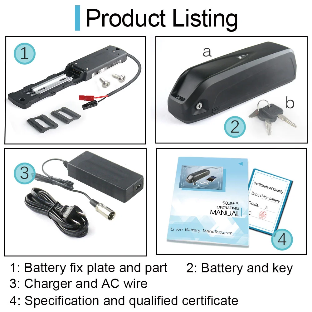 samsung s039.3 battery pack 48v 17.5ah & mount 45a bms